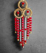 handmade lace chudi metal bell pom-pom hanging decoration for home decor pack of 2