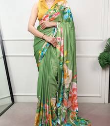 women printed satin silk blend floral saree with banglory blouse