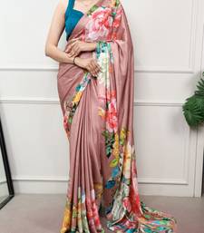 women printed satin silk blend floral saree with banglory blouse