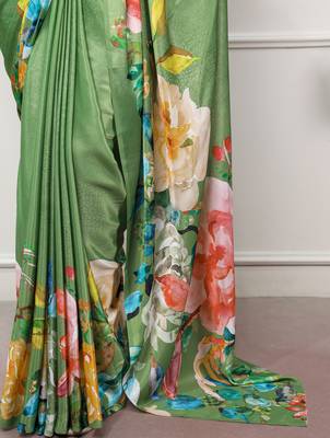 women printed satin silk blend floral saree with banglory blouse 5