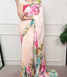 women printed satin silk blend floral saree with banglory blouse