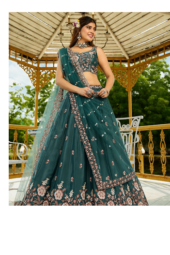 Captivating Sea Green Dori, Zari and Sequins Embroidered Star France Crepe Indian Designer Wedding lehenga choli 4
