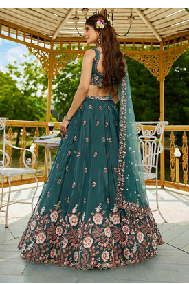 Captivating Sea Green Dori, Zari and Sequins Embroidered Star France Crepe Indian Designer Wedding lehenga choli 5