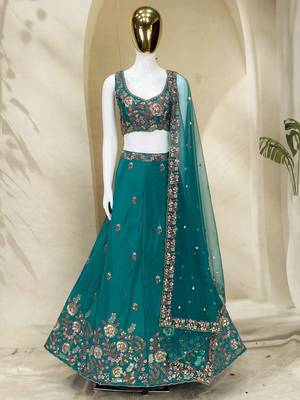 Captivating Sea Green Dori, Zari and Sequins Embroidered Star France Crepe Indian Designer Wedding lehenga choli 6