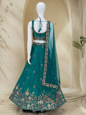 Captivating Sea Green Dori, Zari and Sequins Embroidered Star France Crepe Indian Designer Wedding lehenga choli 8