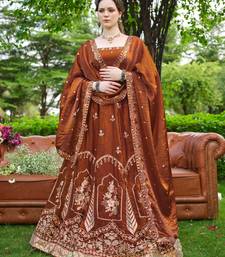Captivating Brown Dori, Zari and Sequins Embroidered Fandy Silk Indian Floral Wedding lehenga choli