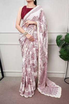 printed satin saree with elegant pearl lace border 1