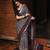 Women polyester viscose chanderi ikkat printed saree with zari border