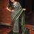 Women polyester viscose chanderi ikkat printed saree with zari border