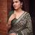 Women polyester viscose chanderi ikkat printed saree with zari border