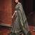 Women polyester viscose chanderi ikkat printed saree with zari border