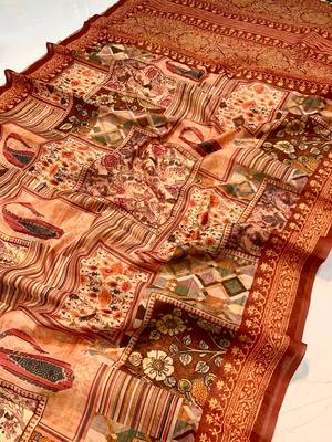 maroon color kashmiri digital print with contrast kashmiri and floral conceptual printed border cotton blend sarees 2