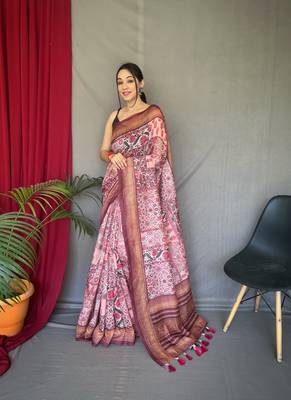 plum color kashmiri digital print with contrast kashmiri and floral conceptual printed border cotton blend sarees 1
