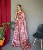 plum color kashmiri digital print with contrast kashmiri and floral conceptual printed border cotton blend sarees