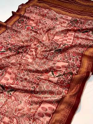 plum color kashmiri digital print with contrast kashmiri and floral conceptual printed border cotton blend sarees 2