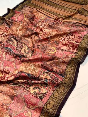 wine color kashmiri digital print with contrast kashmiri and floral conceptual printed border cotton blend sarees 2