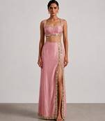 Blush pink embroidered dupion silk co ord set
