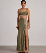 Sage green embroidered dupion silk co ord set