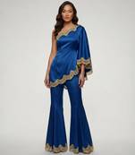 Royal blue embroidered satin co ord set