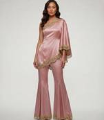 Blush pink embroidered satin co ord set
