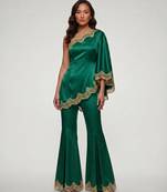 Emerald green embroidered satin co ord set