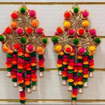 multicolor pom-pom gota chakri jali chudi hanging with tassels festival decoration pack of 2 1