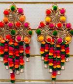 multicolor pom-pom gota chakri jali chudi hanging with tassels festival decoration pack of 2