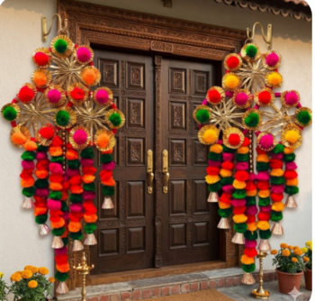 multicolor pom-pom gota chakri jali chudi hanging with tassels festival decoration pack of 2 2