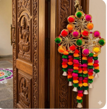 multicolor pom-pom gota chakri jali chudi hanging with tassels festival decoration pack of 2 3