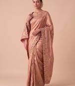 spellbinding olive green embroidery work with real bits work banarasi silk blend indian designer wedding saree