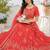Coral Red Floral Embroidered Crush Silk Lehenga Choli With Dupatta