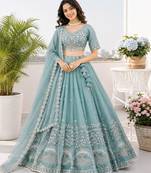 Teal Silk Tree Of Life Embroidered Lehenga Choli With Dupatta