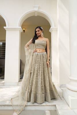 grey embroidery net lehenga choli with dupatta 1
