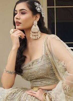 grey embroidery net lehenga choli with dupatta 2