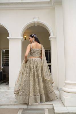 grey embroidery net lehenga choli with dupatta 4