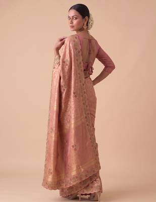 spellbinding olive green embroidery work with real bits work banarasi silk blend indian designer wedding saree 2