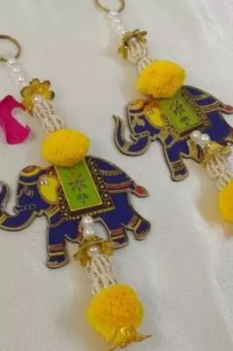 handmade mdf elephant bead hanging decoration for festive home decor pack of 2