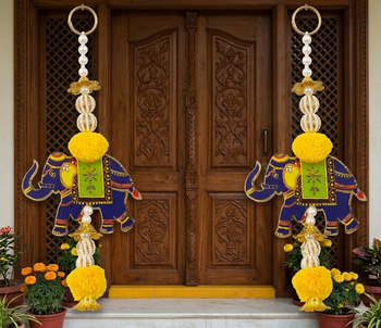 handmade mdf elephant bead hanging decoration for festive home decor pack of 2 3