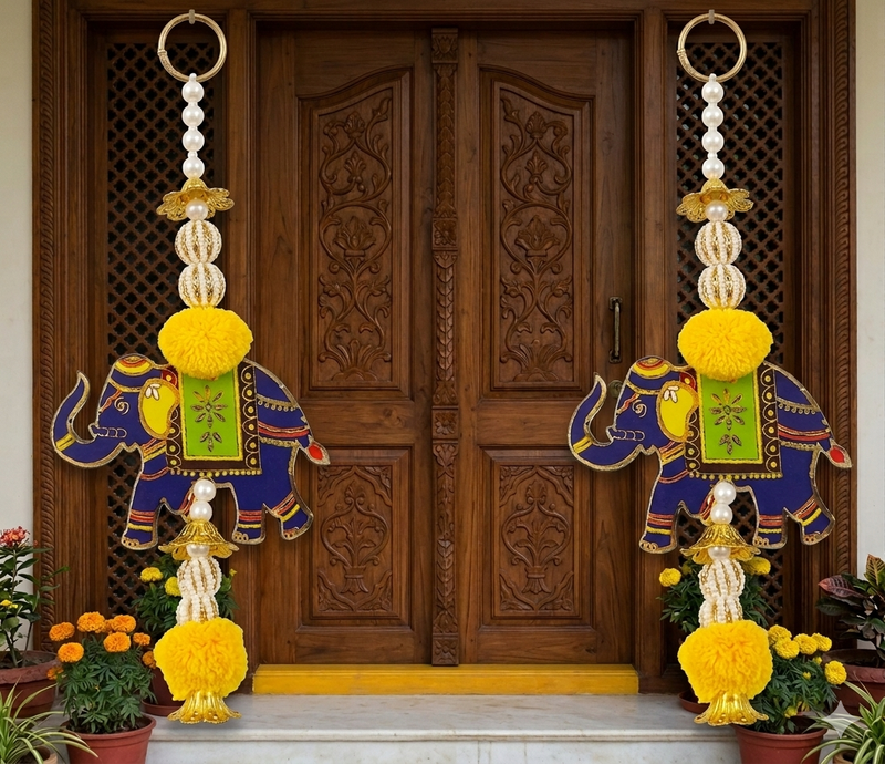 handmade mdf elephant bead hanging decoration for festive home decor pack of 2