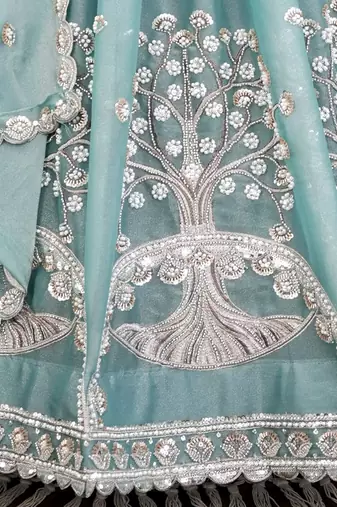 Teal Silk Tree Of Life Embroidered Lehenga Choli With Dupatta