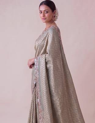 dazzling mint-green embroidery work with real bits work banarasi silk blend latest designer indian saree 3