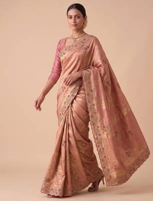 spellbinding olive green embroidery work with real bits work banarasi silk blend indian designer wedding saree 3