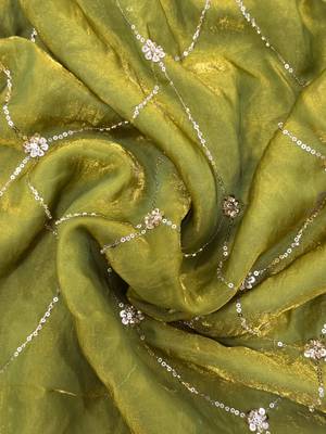 enchanting mahendi embroidery work with real bits work fendy satin indian saree with blouse 4