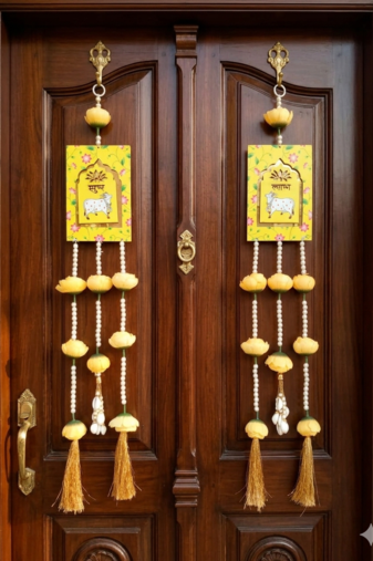 handmade shubh labh hanging with traditional cow design for home decoration pack of 2