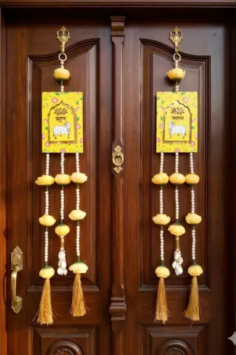 handmade shubh labh hanging with traditional cow design for home decoration pack of 2