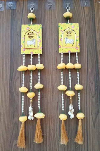 handmade shubh labh hanging with traditional cow design for home decoration pack of 2