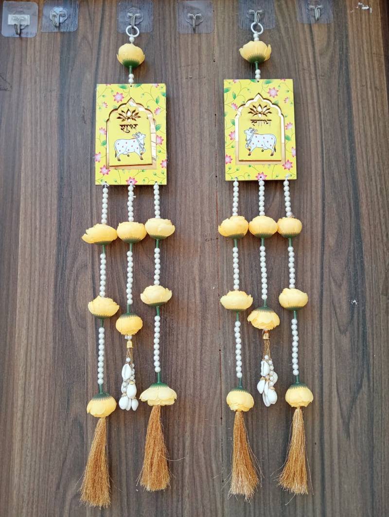 handmade shubh labh hanging with traditional cow design for home decoration pack of 2