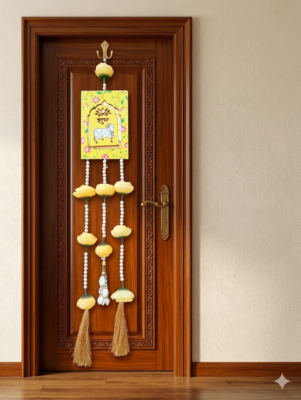 handmade shubh labh hanging with traditional cow design for home decoration pack of 2 3