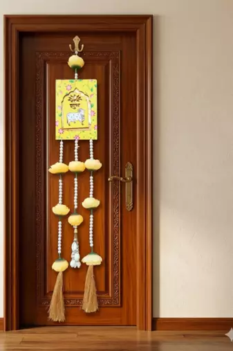 handmade shubh labh hanging with traditional cow design for home decoration pack of 2