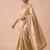 irresistible biege embroidery work with real bits work banarasi silk blend indian saree